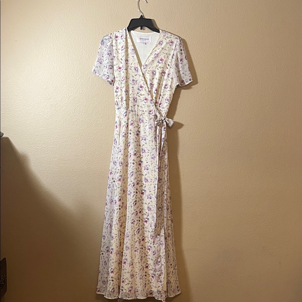 NWOT JessaKae Cream Floral Maxi Wrap Dress